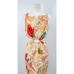 Significant Other Indiana Peach Linen Floral Dress Cut Out Open Back Mini 6 NWT